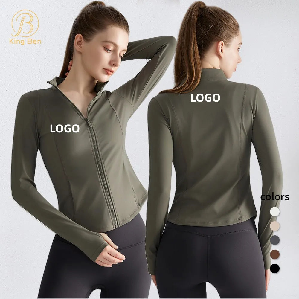 Women Gym Yoga Jacket Fitness Clothing Collar Zipper Slimming Quick-drying Long Sleeve Sport Yoga Jacket With Pocket