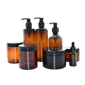 300ml 500ml 250g 500g Amber Plastic Lotion Bottle Pet and Cream Jar Packaging Set