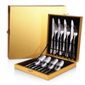 Spoons Steel Set 24 Piece Cutlery Flatware Set Stainless Steel Gold and Silver Cutlery Set 24 Pcs with Wooden Box