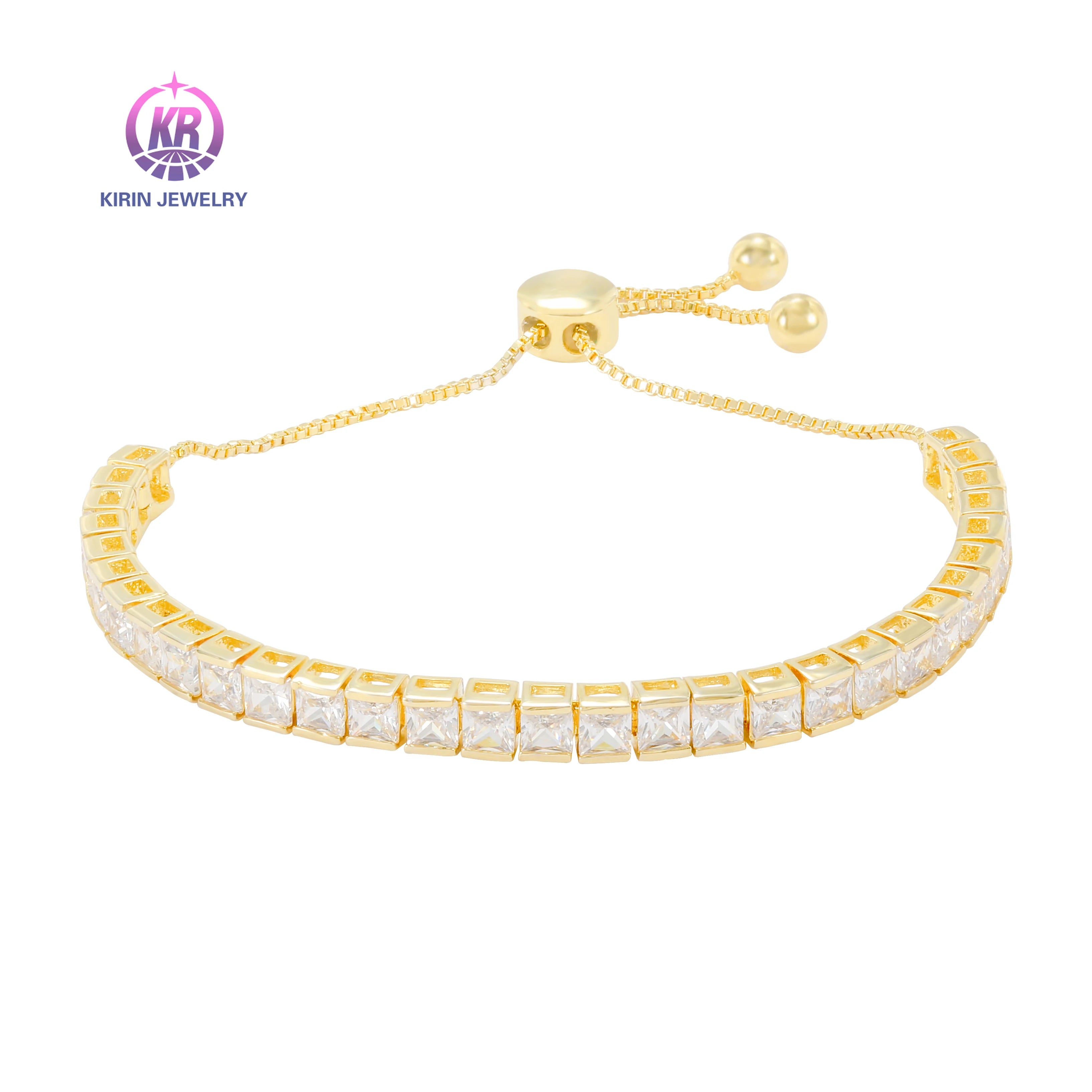 Kirin 14K Gold Plated Cubic Zirconia Heart Shape Classic Tennis Bracelet for Women Adjustable Slider Silver Gift
