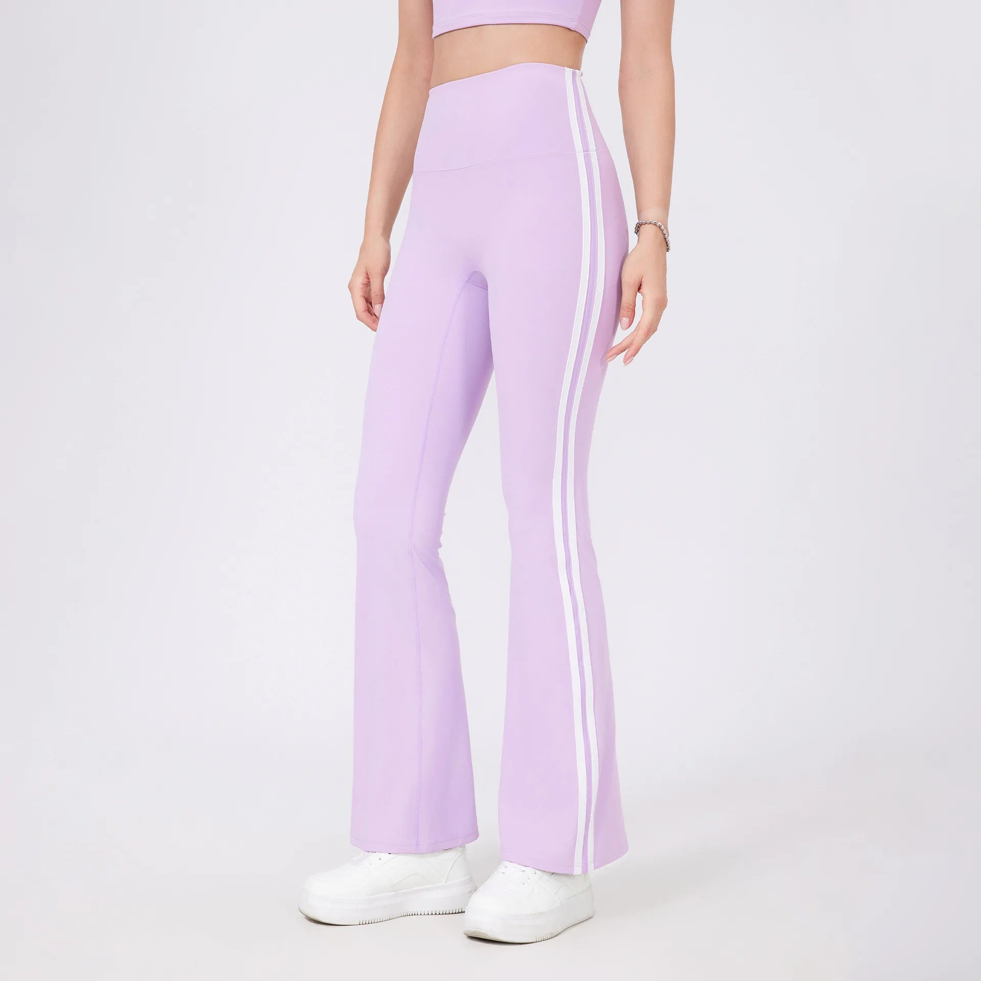 New Arrivals Women's Solid High Elastic Waist Yoga Leggings Breathable Four-Way Stretch Full-Length Flared Lightweight Quick-Dry