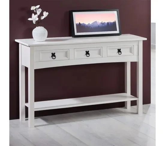 Phoenix Home Rustic Long Console Table with 3 Drawers Wood Panel Entry Meubles for Living Room Au Hallway Table