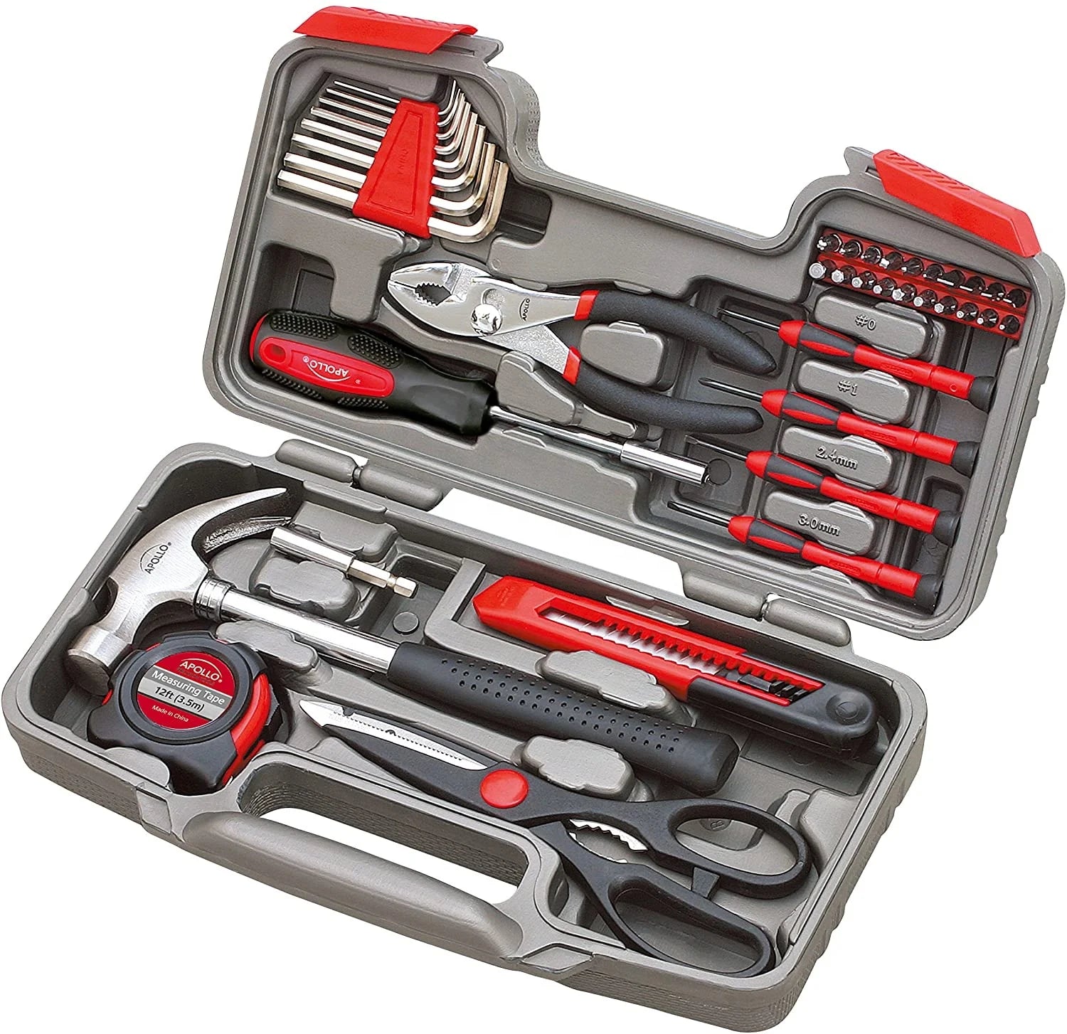Original 39 Piece Universal Repair Hand Tool Set with Toolbox Storage Box Red