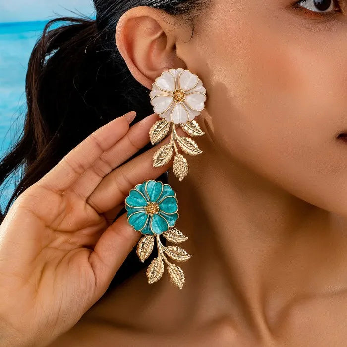 Korean New Multi-layer Flower Drop Earrings for Women Long Floral Earrings Summer Fashion Jewelry Gifts