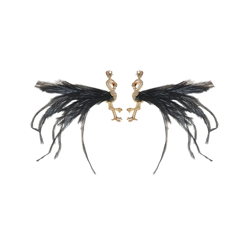 Korean Style Crystal Bird Drop Earrings Fashion Jewelry Accessories Women Long Tassel White Feather Earrings