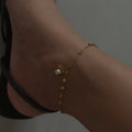 2024 Dazan New Ins 18k Gold Plated Tarnish Free Stainless Steel Natural Pearl Pendant Coffee Bean Chain Anklet for Women