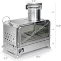 304 Stainless Steel Mini Portable Silver Finish Hot Wood Burning Tent Stove 1pc/2pcs/3pcs Glass Window Camping Fishing Hiking
