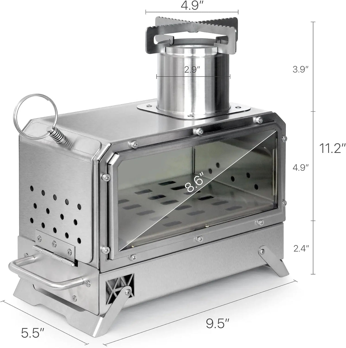 304 Stainless Steel Mini Portable Silver Finish Hot Wood Burning Tent Stove 1pc/2pcs/3pcs Glass Window Camping Fishing Hiking