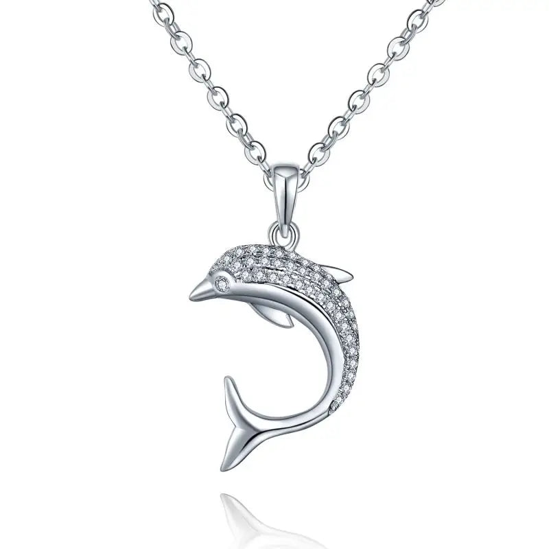 Fashion S925 Sterling Silver Clavicle Chain Dolphin Pendant Jewelry With Diamond Necklace
