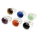 Natural Gemstone Lapis Tiger Eye Amethyst Labradorite Faced Round Cabochon Stone Copper Adjustable Ring for Women Men