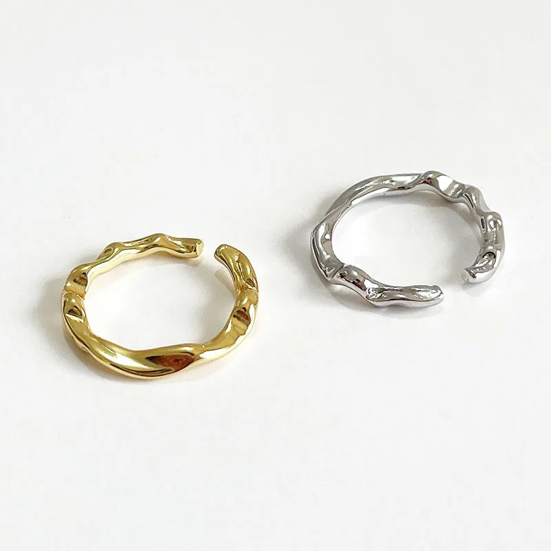 Geometric Irregular Silver Gold Color Twist Open Rings for Women 925 Sterling Silver Fine Jewelry