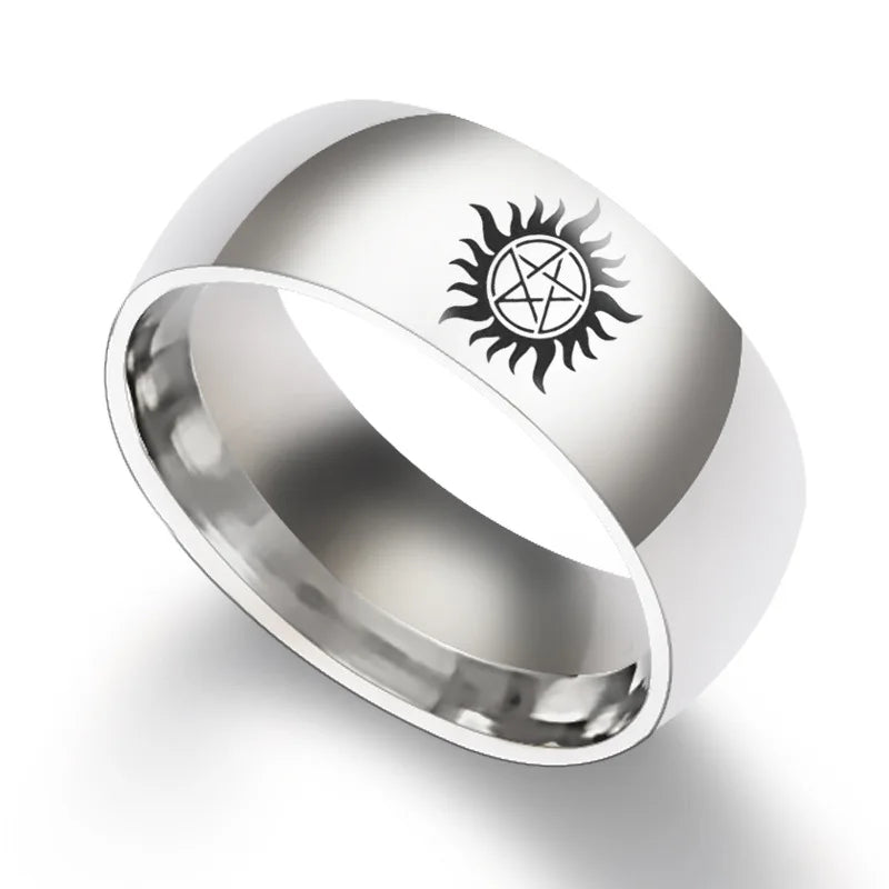 Factory Wholesale Sun Pentagram Symbol Ring Titanium Anime Supernatural Jewelry Ring for Men Women Gifs