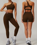 2025 New Style One Shoulder Yoga Set Gym Fitness Sportswear Bra + Legging Active Wear 3 Piece Yoga Set