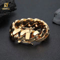 NUOYA Cuban Link Chain 22mm Men's and Women's Fine Jewelry Hip Hop Style 18k Gold Plated Brass Cuban Link Bracelet for Gift