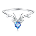 925 Sterling Silver Antler Rings with Blue Clear CZ Crystals Women's Creative Christmas Reindeer Fine Party Jewelry Gift BSR338