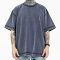 Custom Regular Fit Short Sleeve Drop Shoulder 100% Cotton Knitted Print High Street Style Vintage Washed T-Shirt