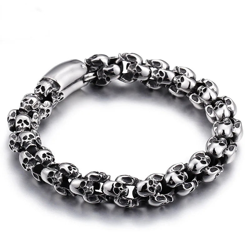 Fashion Retro Titanium Steel Skull Head Titanium Steel Bracelet Men's Silver Bracelets for Man