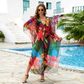 MIO Summer Swimwear New Gauze Beach Cover Ups Vacation Women Flower Print Loose Long Dress Bikini Swimsuit Cover Ups