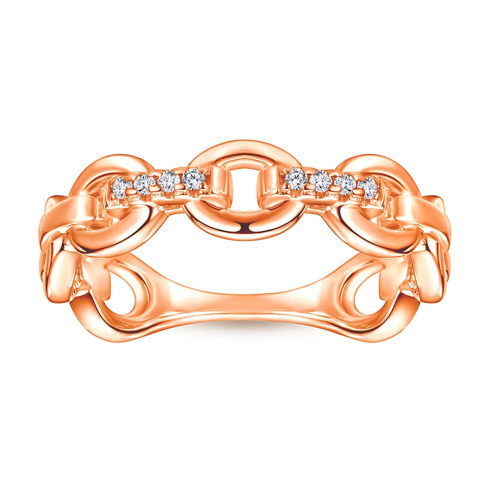 Rose Gold Plate Ring Chain Ring Silver 925 Sterling Women Zircon Ring