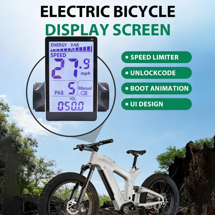 EBike LCD Display Electronic Smart Computer IP65 Waterproof Plastic Speed 36V/48V CE Certified Road Bike Bolt Monster M5