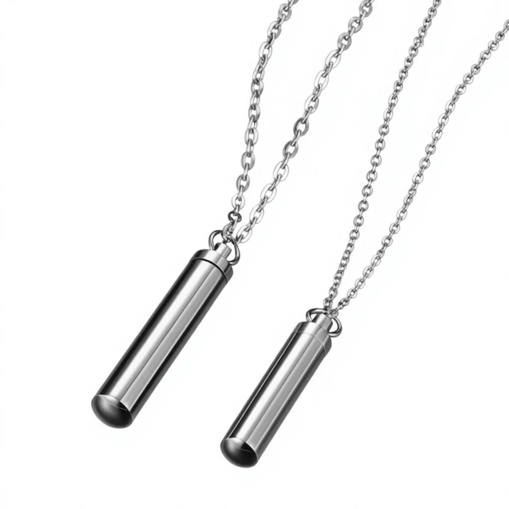 Pet Cat Dog Cremation Urn Pendant Stainless Steel Silver Plated Minimalist Perfume Pendant Necklace Memorial Ashes Storage