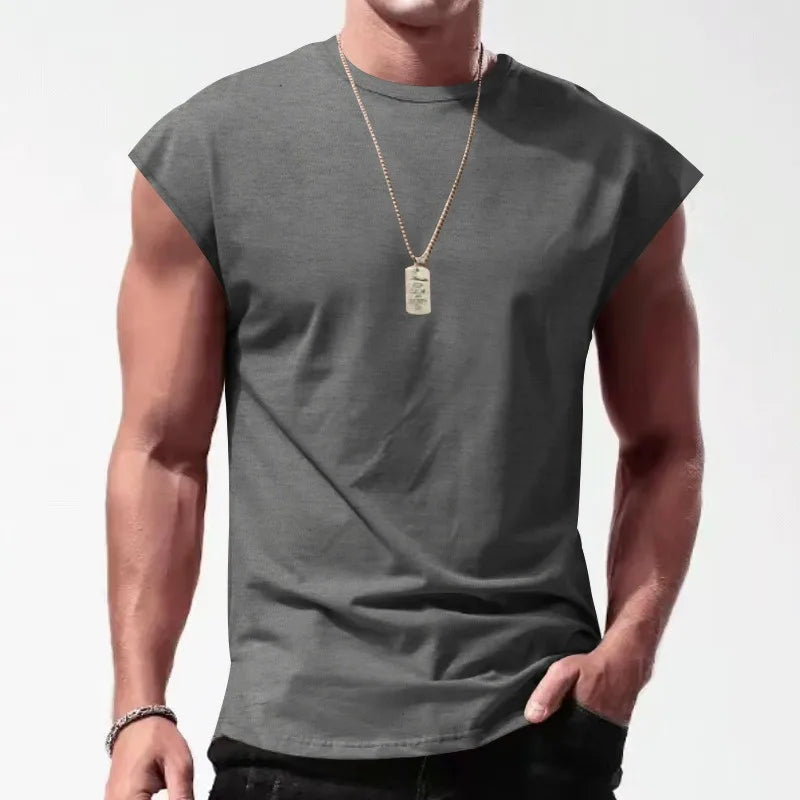 Men's Summer Sleeveless T-Shirt Casual Loose Solid Color Knitted Vest Sweatshirt Breathable Sustainable