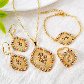 Fashion Dubai Gold Plated Wedding Bride Earing and Necklace Ad Sets Jewelry for Women