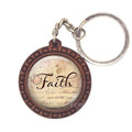 Faith Bible Verse Quoted Brown Wooden Keychain Vintage Glass Cabochon Pendant Key Ring Religious Jewelry Christian Gift MegaBDM