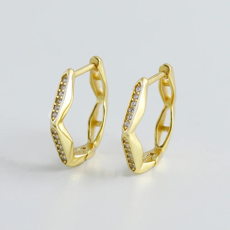 925 Sterling Silver Trendy Geometric Zircon Earrings Unique Quality Jewelry for Women Glamour Hugies Hoop for Weddings