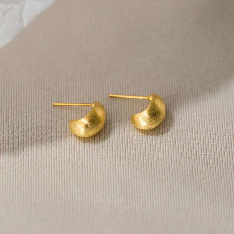 Premium Custom 925 Sterling Silver C-Shaped Stud Earrings Punk Gothic Gilded Women's Engagement Gift Matte Brushed Trendy Gold