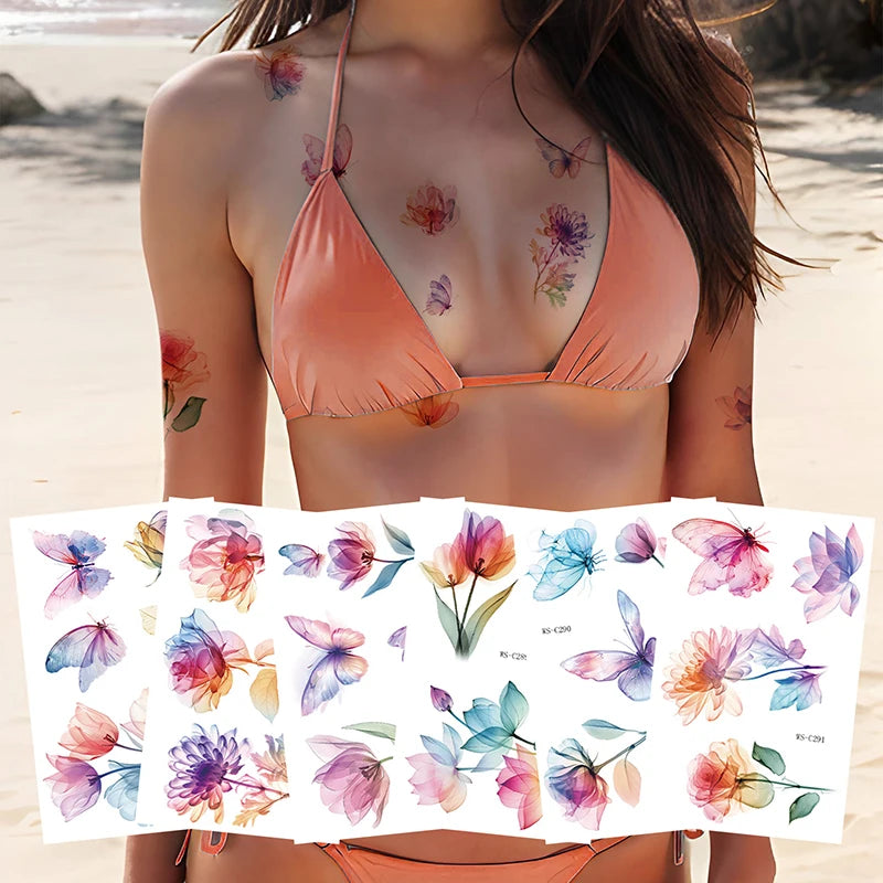 Custom Waterproof Temporary Body Tattoo Sticker Clavicle Chest Scar Flower Cover for Arm