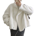 Custom Winter Warm Fur Leather Jacket Stand Collar Sheep Shearling Coat Women