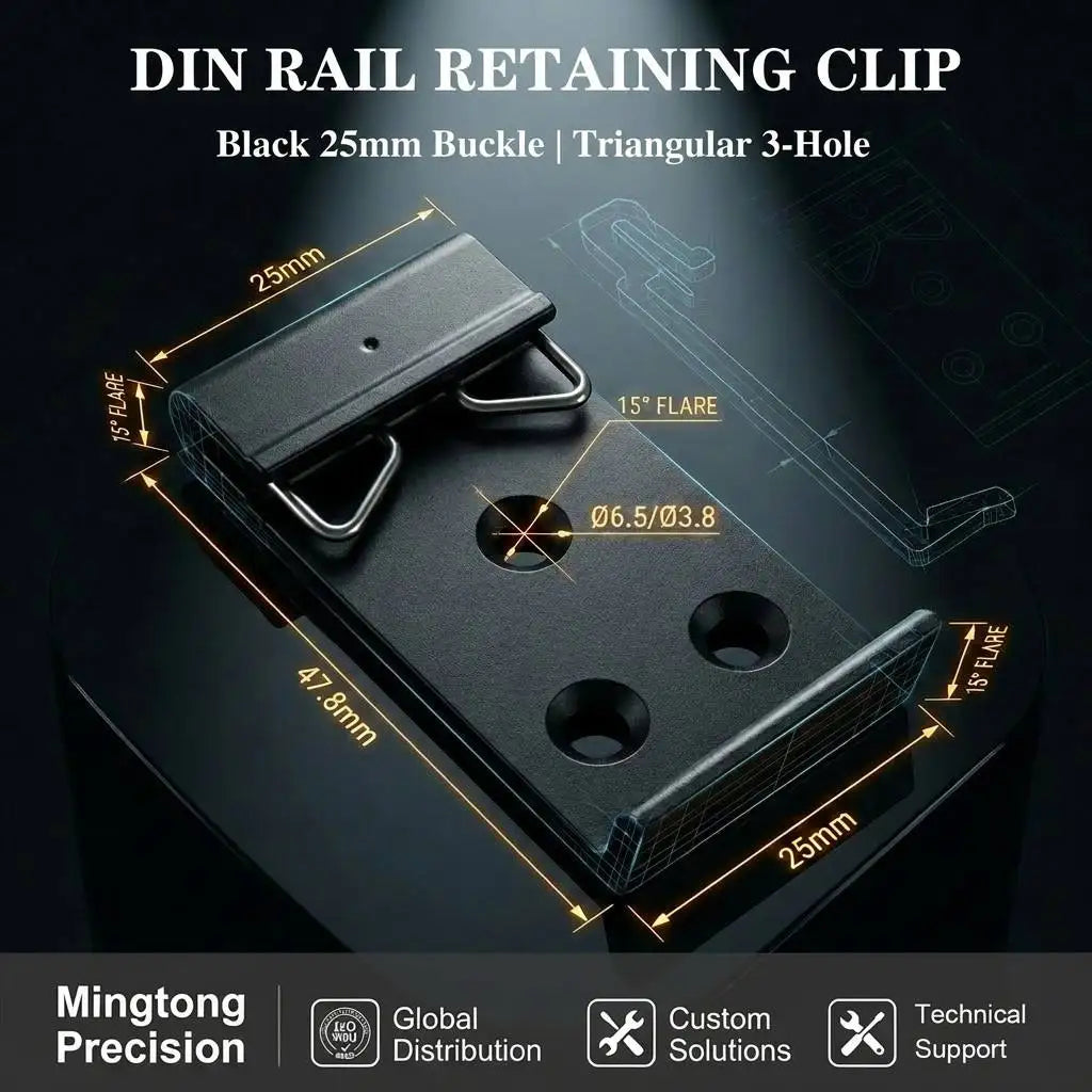 Black 35mm Metric DIN Rail Mounting Snap Hook Aluminum Alloy 25mm Triangular Clasp Bracket 3 Holes Horizontal 12 Vertical 15 1