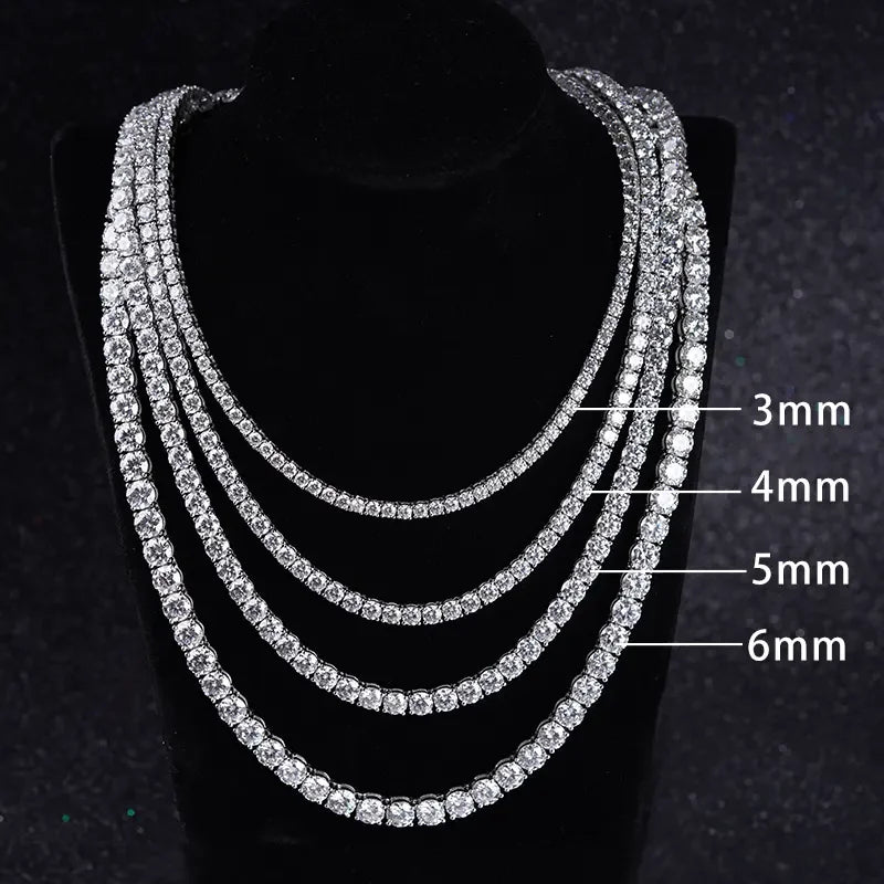 Stargem Hip Pop Bracelet Chain  Moissanite Diamond  Necklace 2mm-5mm 925 Sliver Tennis Chain