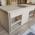 Island Table in Solid Wood Platform with Tempered Glass & LED Light Mirror for Watch Jewelry Display and Huge Storage Drawers