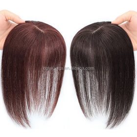 HE07 Crown Hair Topper Human Hair Blunt Bangs 8x12cm 8inch 12inch 3 Clip-In Topper Pieces Silk Base for Women Hair