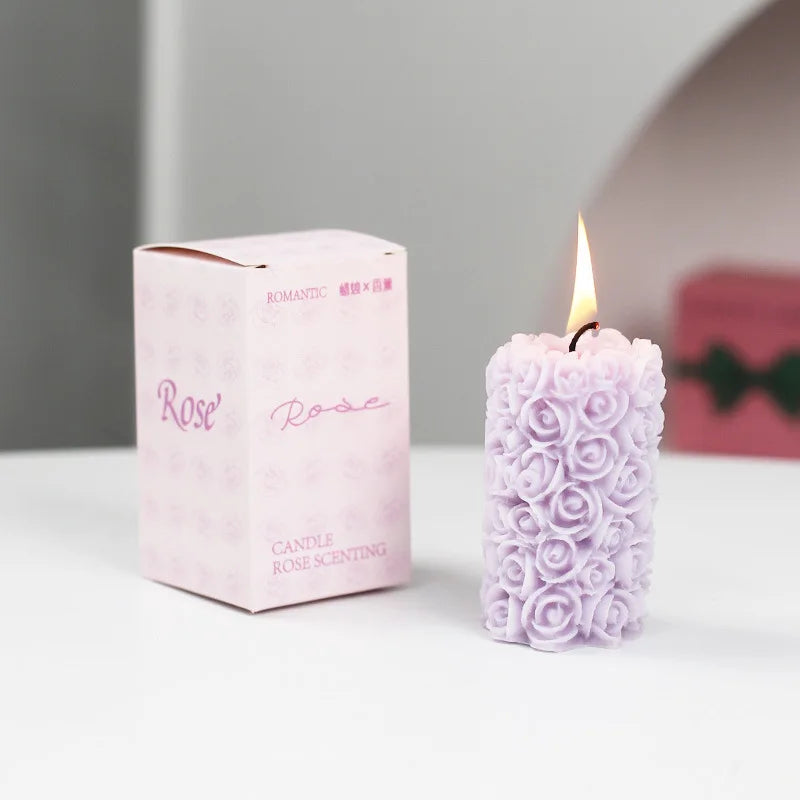 TikTok Top Trend Eco-Friendly Cylindrical Rose Candle for Mother's Day & Holiday Home Decoration Custom Scent Gift Box