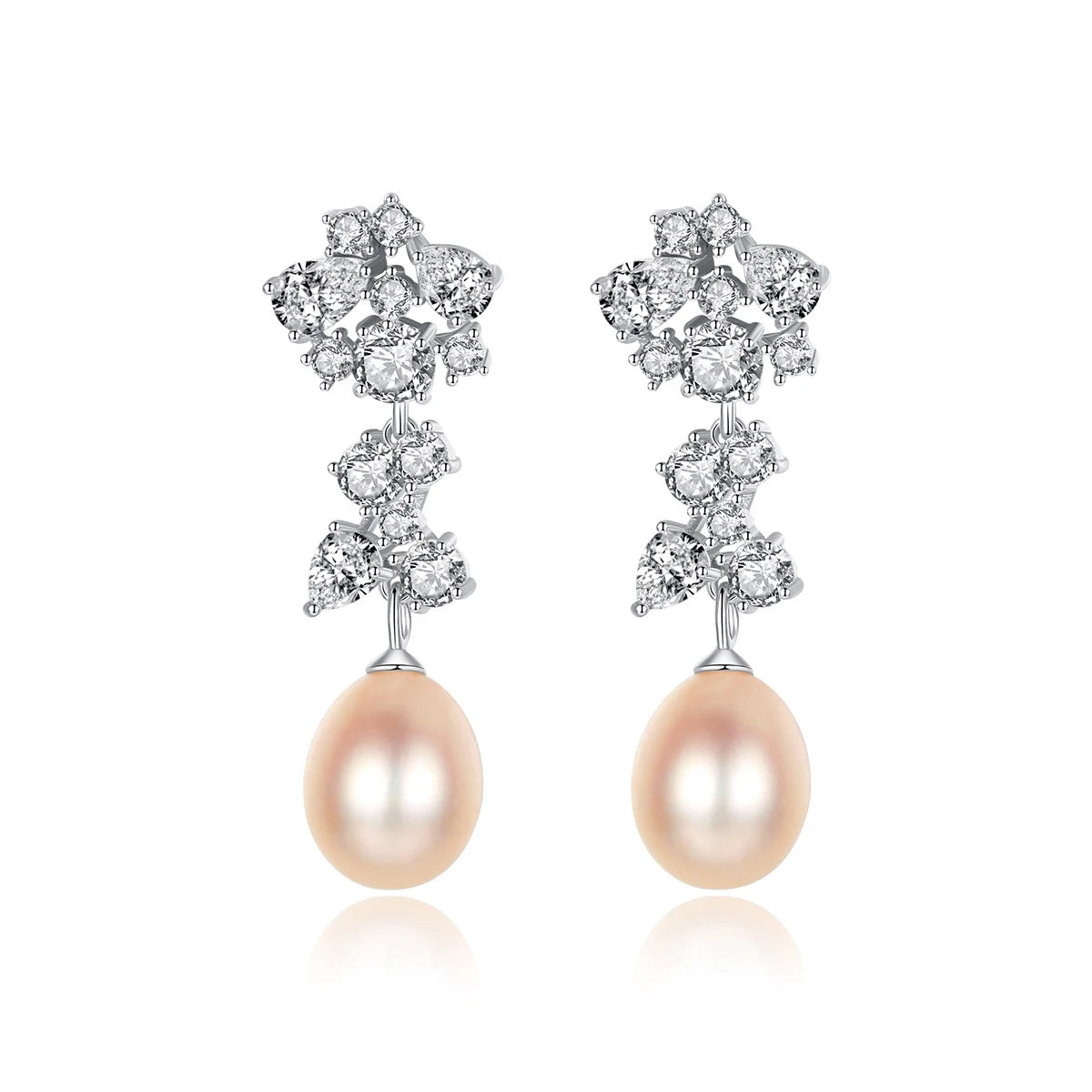 Women's 925 Sterling Silver Freshwater Pearl Stud Earrings Fine Jewelry with Zircon Inlaid Flower for Weddings Special Occasions