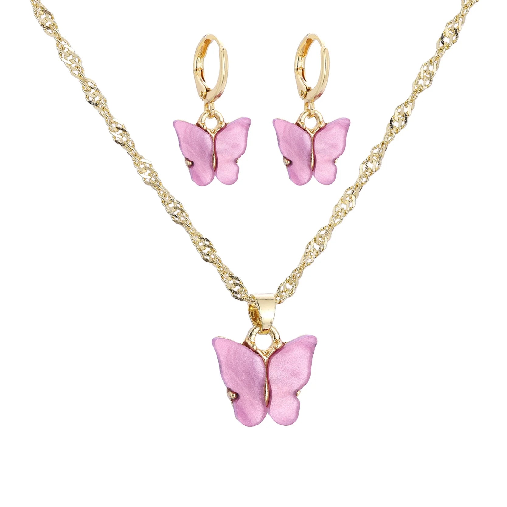 AA00436 Butterfly Necklace Earrings Jewelry Set Acrylic Butterflies Pendant Necklaces Women Fashion Jewelry