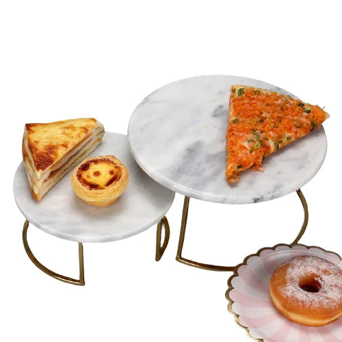 Marble Stone Double Bacon Fruit Cookies Food Effect Plate Holder Plated Stand of Pasta Golden Cake Stand Set With Gold Legs