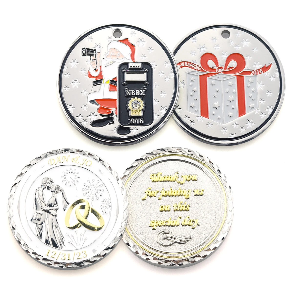 Factory Price Custom Silver Gold Metal Christmas Decoration Challenge Coins Collectible Coins with Plastic Velvet Wooden Box
