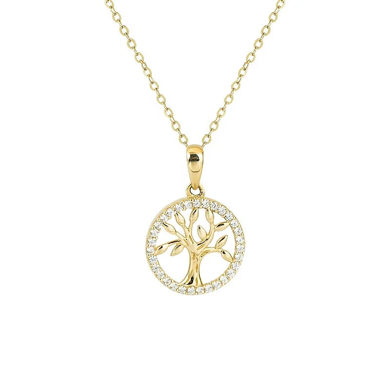 New Korean 14k Gold INS Simple Style Round Tree Pendant Collar Chain S925 Women's Sterling Silver Necklace