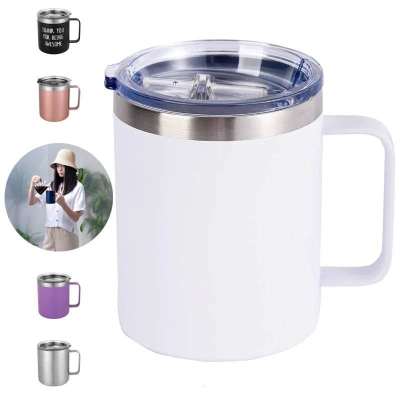 Custom Logo 12oz 14oz Coffee Mug Insulated Stainless Steel Mugs With Lid Cute Colorful Stainless Steel Coffee Travel Mug