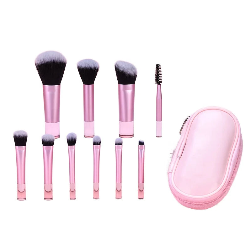 10-piece Mini Makeup Brush Set Portable Makeup Kit for Beginners
