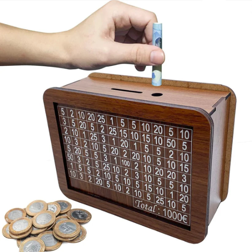 Wooden Money Safe Box with Counter Piggy Bank for Storing and Organizing Your Funds
