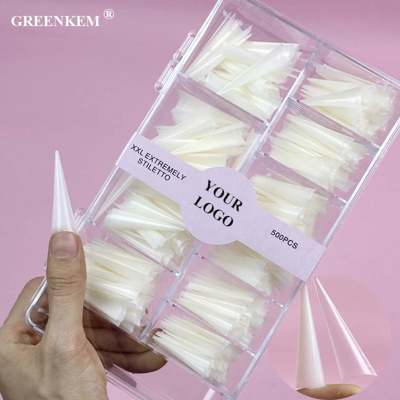 500Pcs Box XXL Sharp Stiletto Nails Private Label Half Cover Straight False Finger Nail Tips XL 3XL Stiletto Nail Tips