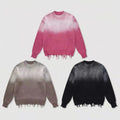 2026 Manufacturer Cotton Unisex Vintage Pink Crewneck Acid Wash Sweatshirt Men Streetwear Gradient Distressed Knit Retro Sweater