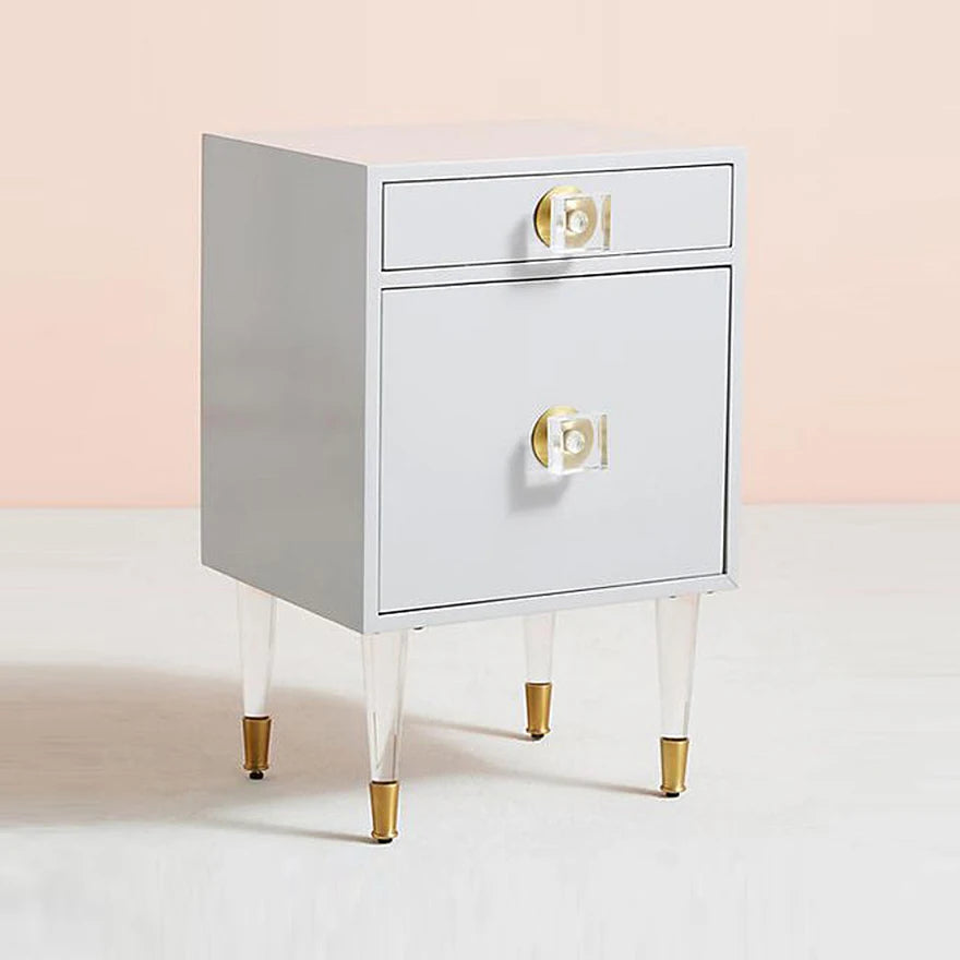 Custom Two-Drawer Storage Modern Nightstand Acrylic Legs Wooden Bedroom Furniture Living Room Hotel Use Panel Plywood Home Use