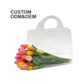 Tiktok Hot Sell Custom PVC Transparent Reusable Tote Bags PET Clear Flower Packaging Bags with Handles Ribbon