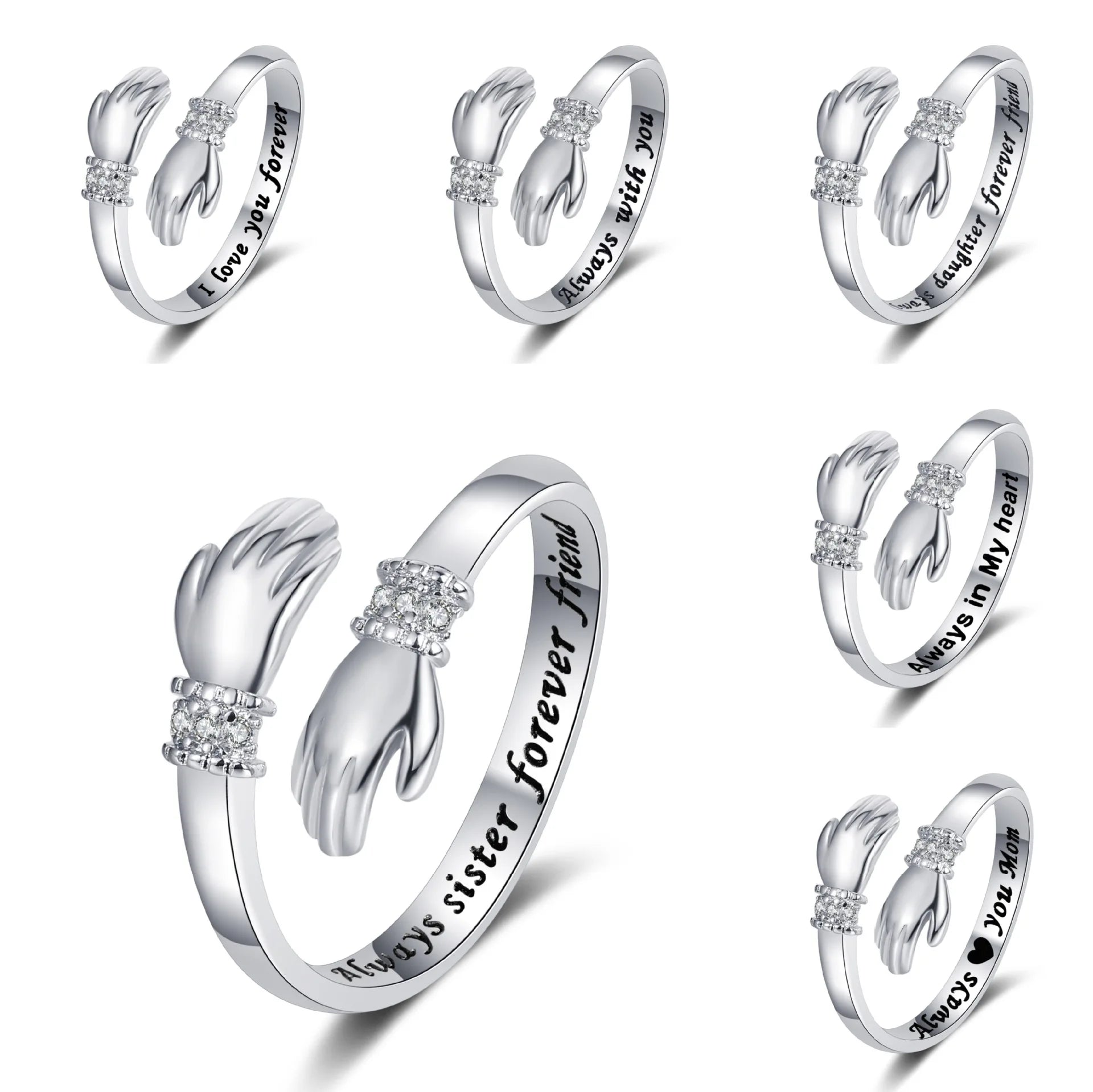 Valentines Friendship Gift Silver Plated I Love You Hug Ring Opening Adjustable Daughter Sister Mom Loving Couple Hug Rings